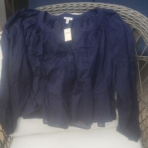💙AERIE Navy Button-Up Peasant Blouse